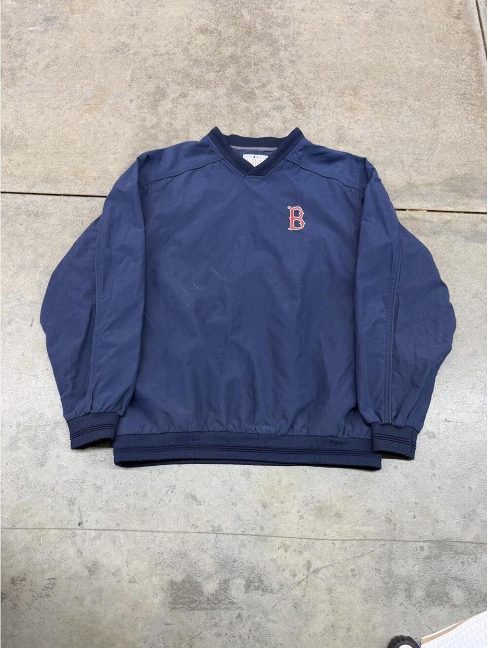vintage boston red sox navy pullover windbreaker jacket size large